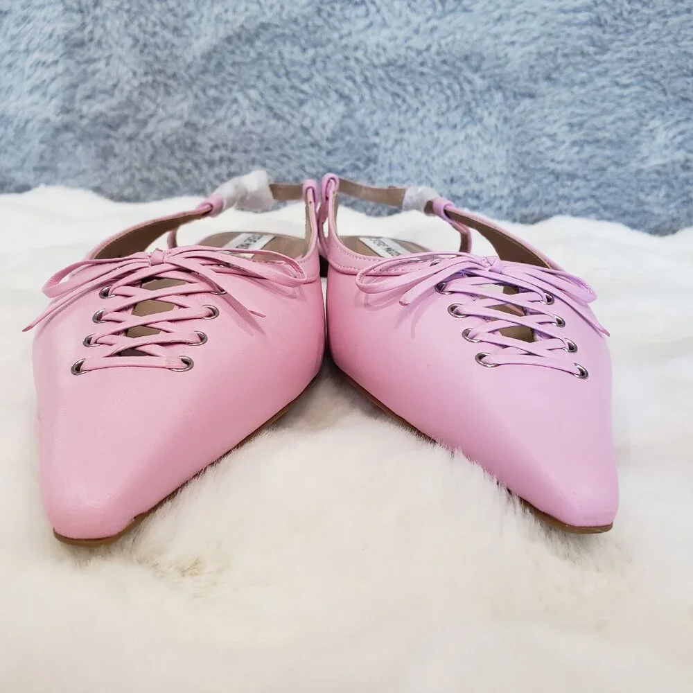 Steve Madden Reyanne Corset Lace Up Point Toe Flat Women Size 8, 9 Pink leather - Picture 7 of 7